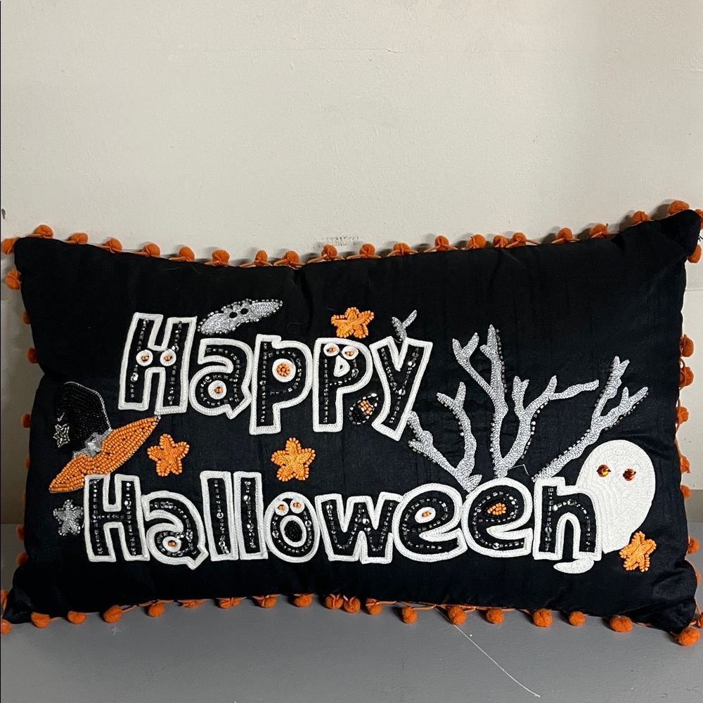 Halloween Pillow Oblong - lots of beading